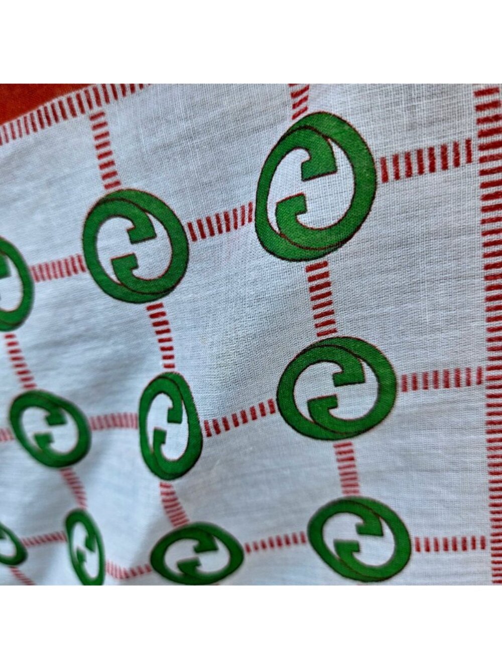 Vintage Gucci GG Logo Cotton Scarf Handkerchief Set 2 Orange Green White Italy - Picture 7 of 11